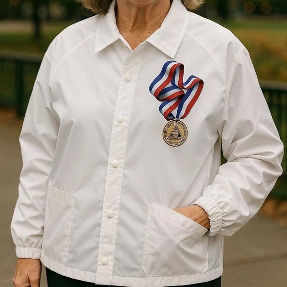 Auburn Sportswear Huntsman World Senior Games Jacket XL White USA Made Nylon - Picture 1 of 9
